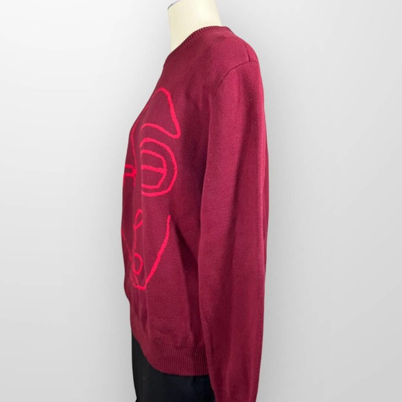 Forever 21 Men (M) Portrait Line Art Graphic Sweater Burgundy/Red NWT - Picture 2 of 8
